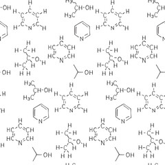 Chemical formula and outlines on whiteboard. Vector seamless pattern. Scientific  and education background. 