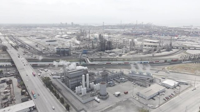 Harbor city morning refinery  Smoke stack shot in raw with no lut on mavic 3 pro cine