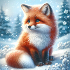 Fototapeta premium red fox on the snow ground 