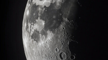 Stunning close-up of the moon&rsquo;s surface, highlighting its craters and textures, offering a glimpse into the celestial body&rsquo;s beauty against the infinite blackness of space