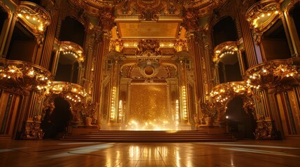 Obraz premium A magnificent gold stage adorned with glittering lights and luxurious decorations