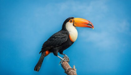 Fototapeta premium Toco Toucan bird on a blue background (Ramphastos toco)