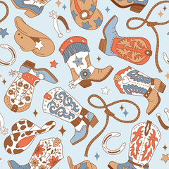 Seamless vector pattern with western cowgirl boots. Hand drawn girly rodeo background. EPS 10 vector file. Perfect for textile, wallpaper or nursery print design.