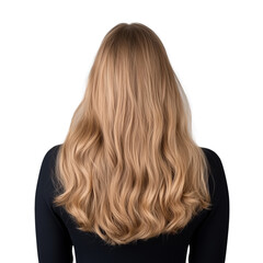 Fototapeta premium Woman with long blonde wavy hair, back view on transparent background