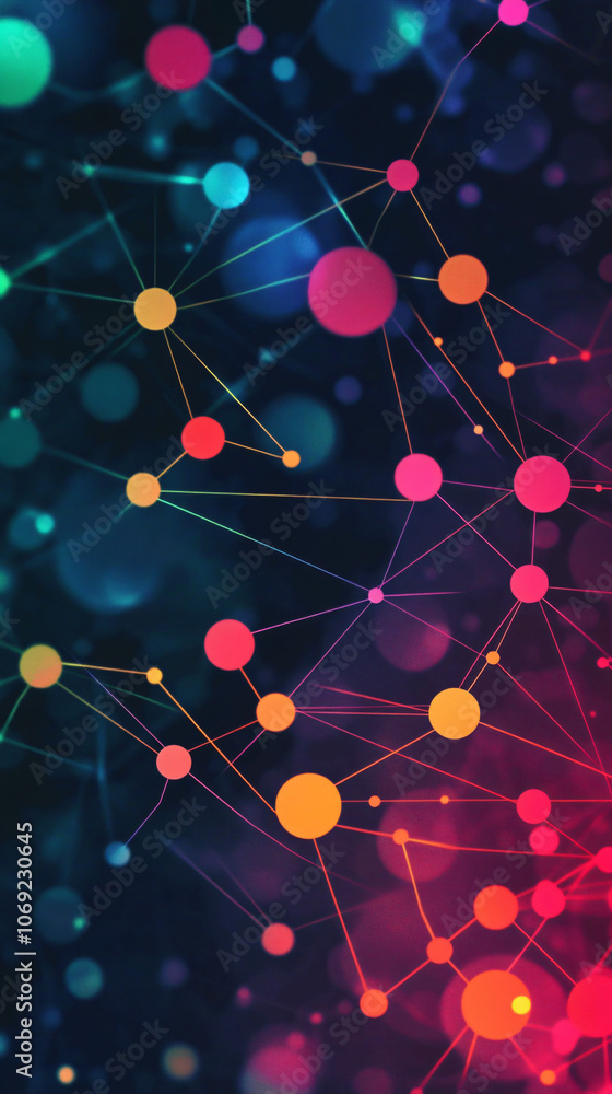 Aufkleber Complex structure of interconnected nodes with a vibrant bokeh effect, symbolizing technology and connectivity in a network