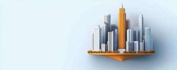 Obraz premium Floating skyscraper concept, advanced urban design, Cinnamon Slate, flat design illustration