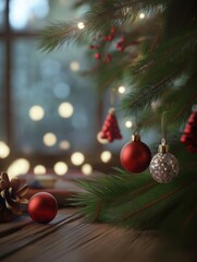 A beautifully decorated Christmas tree with red and silver ornaments, glowing lights, and festive ambiance during the holiday season