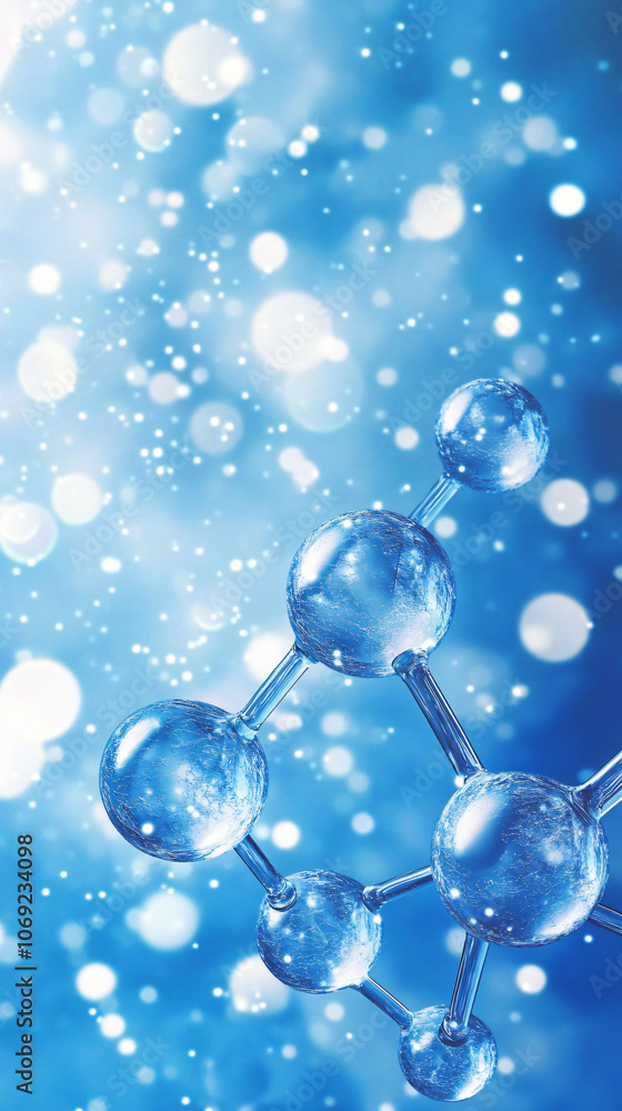 Aufkleber Captivating 3d rendering of a transparent molecule against a blue bokeh background, showcasing intricate science and chemistry