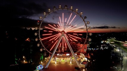 Stunning Ferris Wheel At Canela In Rio Grande Do Sul Brazil. Illuminated Ferris Wheel. Landmark...