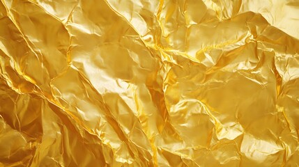 Seamless gold leaf background texture with shiny crumpled metallic foil in golden yellow. Modern and abstract luxury pattern perfect for Christmas glitter decoration and high-end wallpaper.