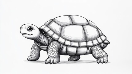 Fototapeta premium A detailed sketch of a tortoise, showcasing its unique shell and characteristics in a charming artistic style.
