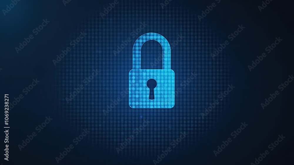 Poster digital padlock symbol representing online security and privacy in a modern technology context