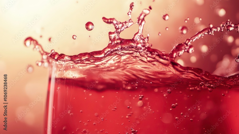 Poster detailed shot of splashing red wine with bubbles and foam. abstract wine background with dew point o