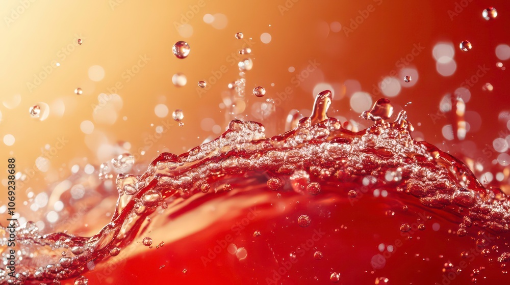 Poster detailed shot of splashing red wine with bubbles and foam. abstract wine background with dew point o