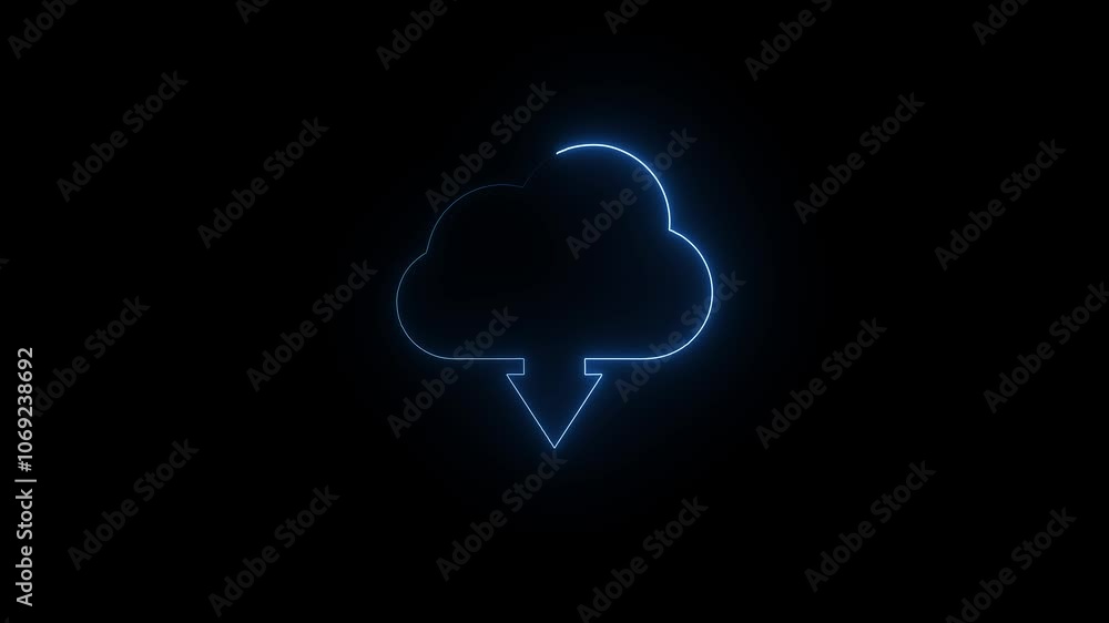 Poster neon glowing blue color cloud icon . neon cloud storage network conception from a plurality of hosts