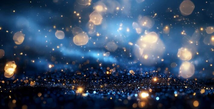 The image is a blue background with a lot of sparkles