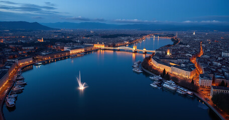 Naklejka premium by night on World Diabetes Day This photo was taken shortly after sunset at the blue hour from the top of the tower of St Peters Cathedral