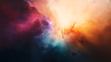 Fototapeta premium A stunning display of a cosmic nebula features vibrant swirling colors and intricate celestial formations, showcasing the beauty of the universe in a breathtaking expanse of space.