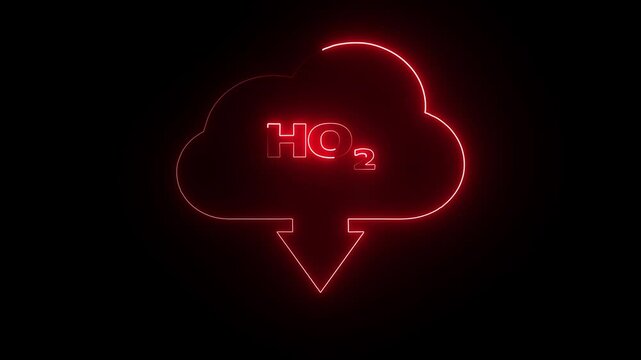Glowing Neon HO2 Icon Isolated on Black Background. HO2 hydroperoxyl radical molecule.
