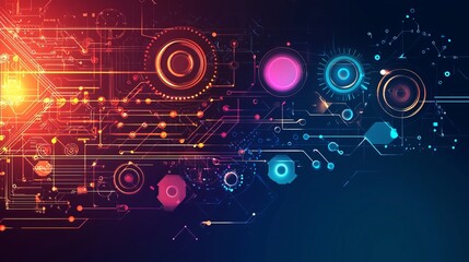 Futuristic circuit board design with abstract electronic components. Digital technology and engineering concept. 