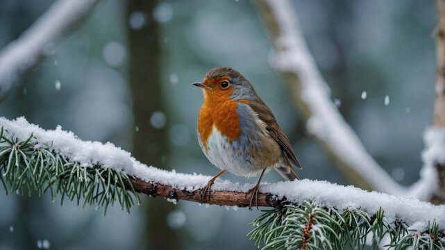 A close-up of a robin with a puffed-up chest, displaying its vibrant red breast and keen eyes, captured in a natural setting