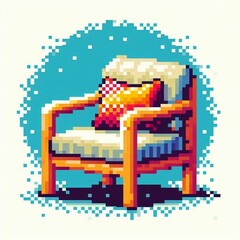 Fototapeta premium sofa with small pillows, pixel art