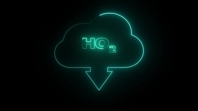 Glowing Neon HO2 Icon Isolated on Black Background. HO2 hydroperoxyl radical molecule.