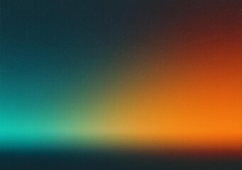 Dark blue green orange glowing grainy gradient background, noise texture effect, copy space