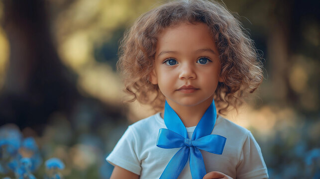 Child with a Blue Ribbon � A young child holding a blue ribbon, symbolizing pneumonia awareness and the importance of children�s health, World Pneumonia Day,