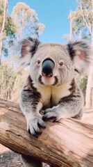 Obraz premium Captivating close-up of a koala in its natural habitat showcasing gentle nature and vibrant surroundings beneath the Australian sun