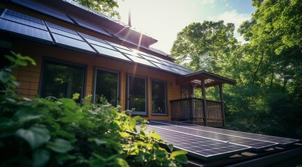 Fototapeta premium solar panels in the nature, close-up of solar panels, solar panels background, panoramic view of solar panels