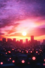 Fototapeta premium Vibrant sunset over a modern city skyline