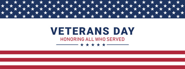 Veterans day in USA, honoring all who served panoramic vector card