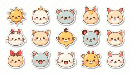 Cute cartoon animal faces: adorable stickers of cats, bears, and more for kids