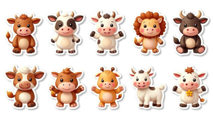 Fototapeta premium Cute cartoon animal stickers: adorable farm and jungle friends for kids' creative projects