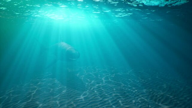 Great white shark swims underwater