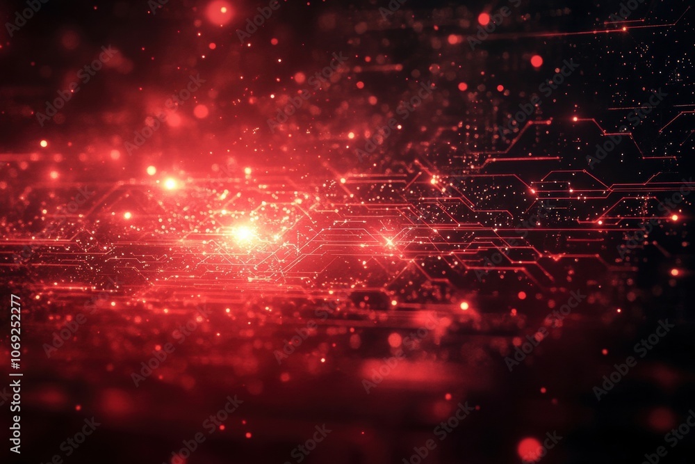 Poster futuristic red and black digital cover showcasing advanced technology and patterns. generative ai