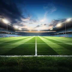 Green artificial grass turf sports field