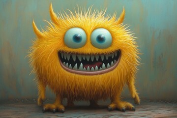 Fototapeta premium Yellow cute monster, children's book illustration.