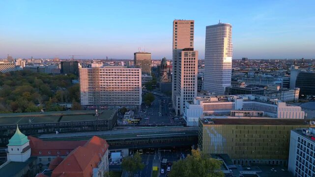 Berlin station zoologischer garten, sunset. Wonderful aerial view flight drone