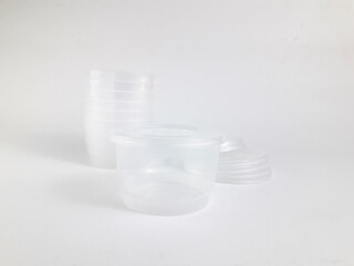 Blank transparent plastic cup isolated on white background