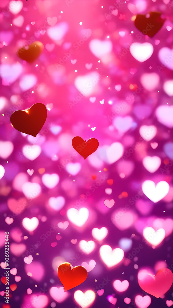 Poster pink background with many hearts in different sizes