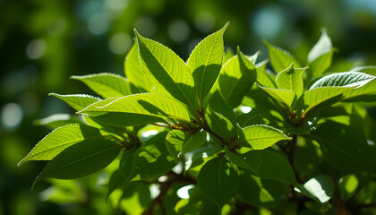 Obraz premium Shiny green leaves isolated with white highlights, png