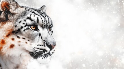 Fototapeta premium A snow leopard on a snowy day