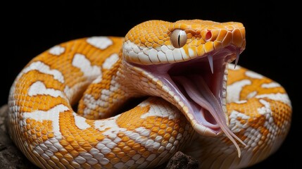 Fototapeta premium Yellow and White Snake with Open Mouth