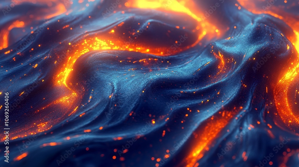 Poster a vibrant and dynamic image showcasing molten lava with intense orange and yellow hues, creating an 