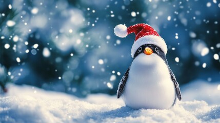 A cute Christmas postcard with a penguin