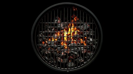 Close up of a hot charcoal grill with flames