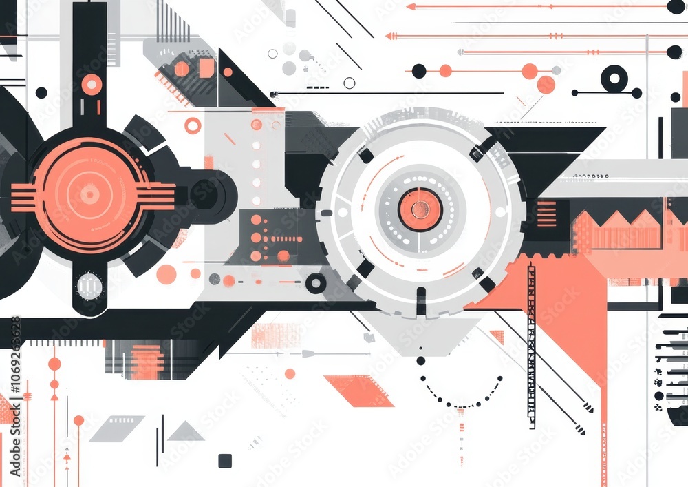 Poster background with gears and high-tech elements for technology or industrial design presentation, in a 