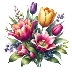 beautiful tulip Flower bouquet vector  isolated on white  background